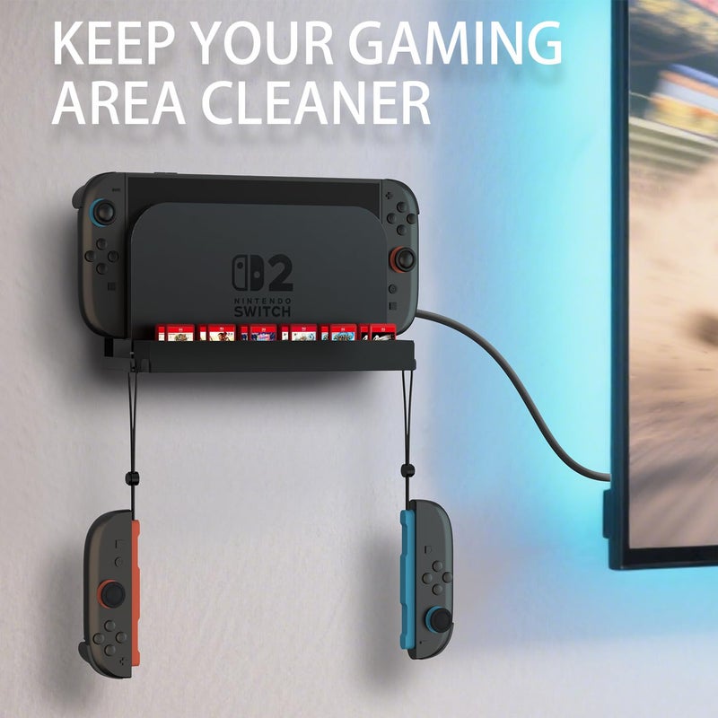 JUSPRO Metal Wall Mount for Nintendo Switch 2, Space-Saving Dock Bracket with 12 Game Card Slots & 2 Joy-Con Hangers - Perfect for Behind TV, Sturdy Organizer for Switch 2 Accessories - Image 2